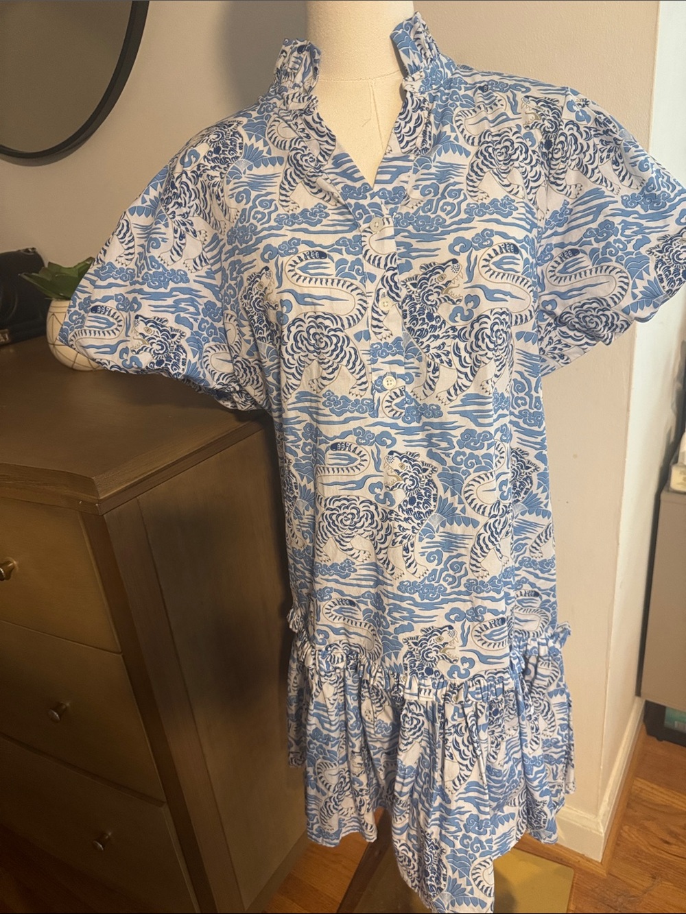 Double A Vera Dress in Tigris Blue Print, Size M